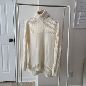 Pietro Brunelli Cream Cable Knit Oversized Turtleneck Sweater